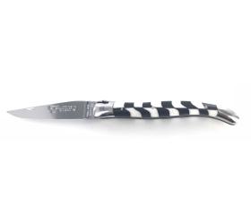 Laguiole 12 cm - Franc-Maçon - Checkerboard Handle - Bone and Ebony Wood - 2 bolsters