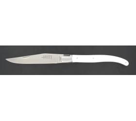 Laguiole 12 cm - White and Black Handle -  Decorated Spring - 1 Bolster