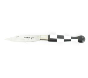 Nontron Virole n° 25 - Bowl - Checkerboard - Ebony Wood and White Corian Handle, Aluminium Insert