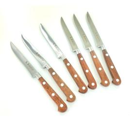 6 knives of 4 1/3''  Straight Back Steak Knives - - Natural Palissander wood - Aluminium rivets - Ref. 435