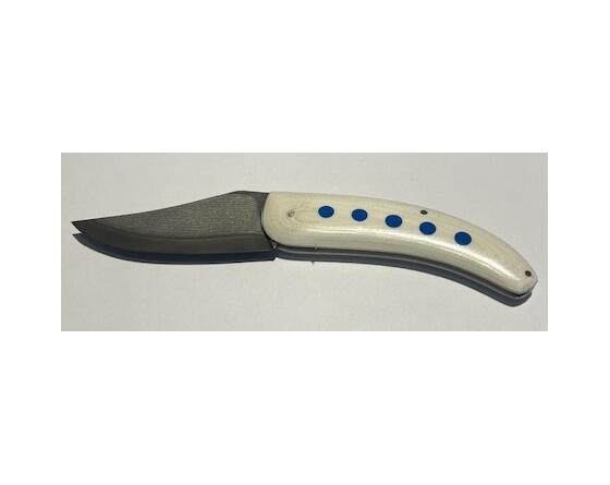 Maxime Rossignol - Pingouin Model - White G10 Handle with Blue Inserts