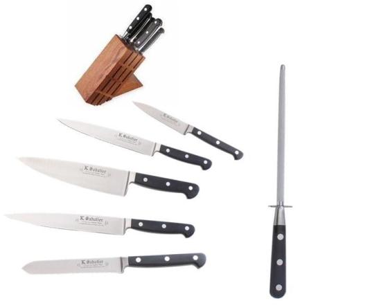 6 Piece Kitchen Knife Set With Block and Sharpener 