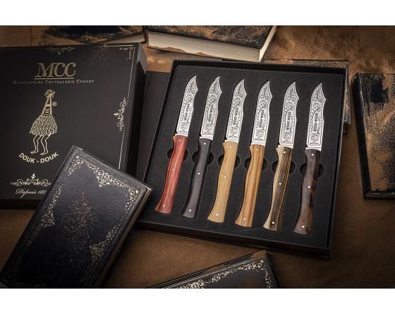 Prestige box of 6 Douk-Douk table knives with wood handle