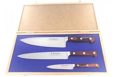 Auvergne - Oak Wood Box - 8" Cooking Knife - 8" Slicer - 4" Parer